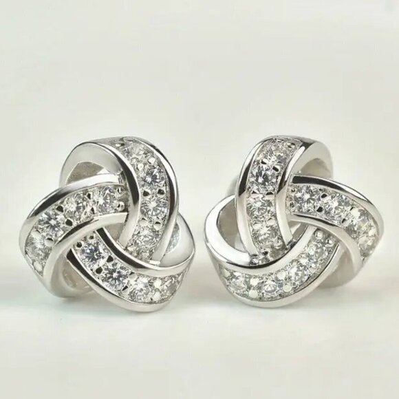 Jewelry - CZ and Silver Tone Bling Knot Stud Earrings #1456